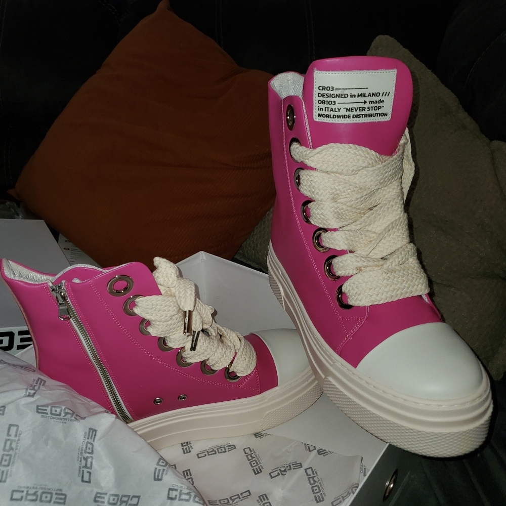 Pink/ cream hightop sneakers by CRISTIANZERO